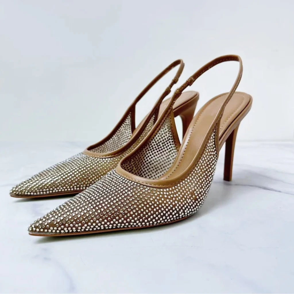 Brown Open Heel Pointed Toe Slingback Sandals