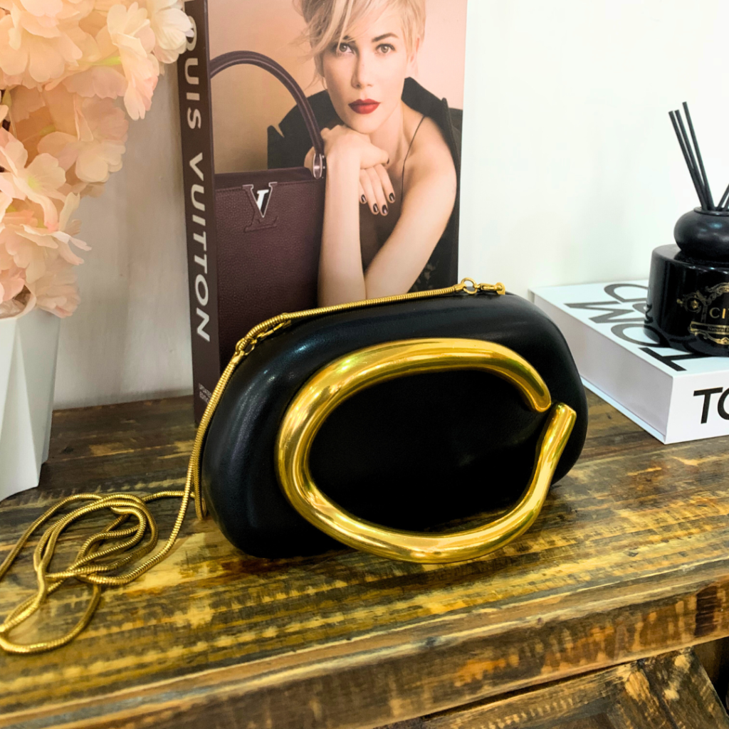Sleek Black Luxe Arc Mini Clutch