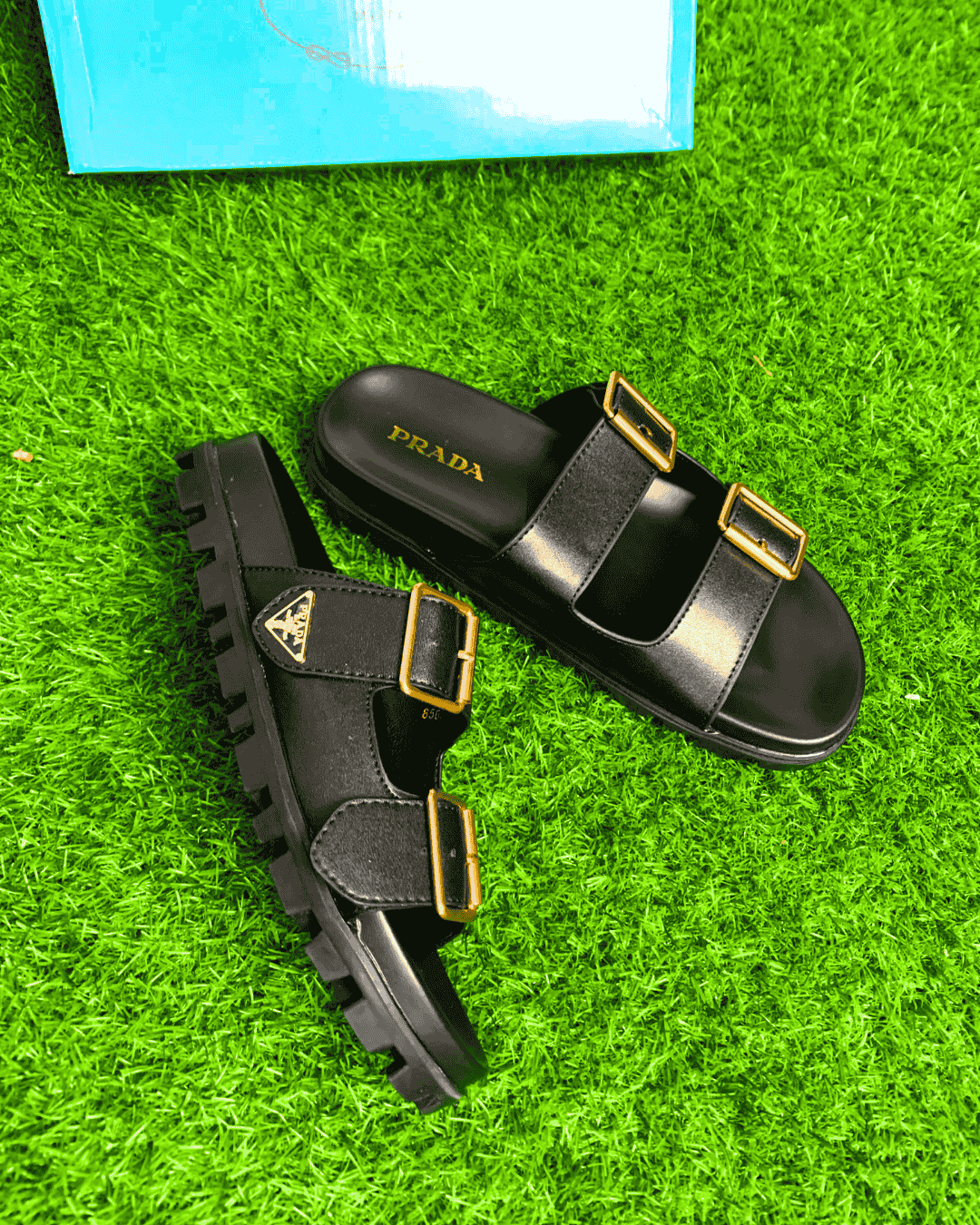 Prada Black Leather Slides
