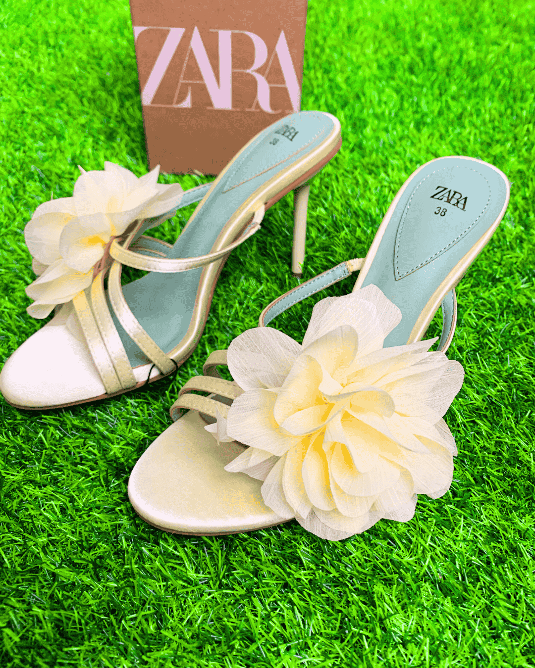 Satin Green Flower Heels