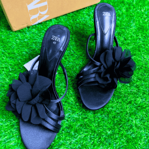 Satin Black Flower Heels