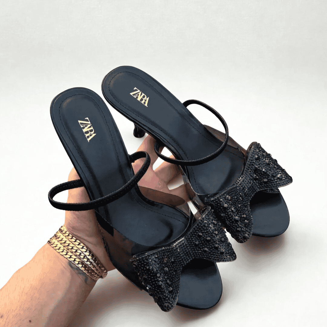 ZARA Black Satin Bow Heels