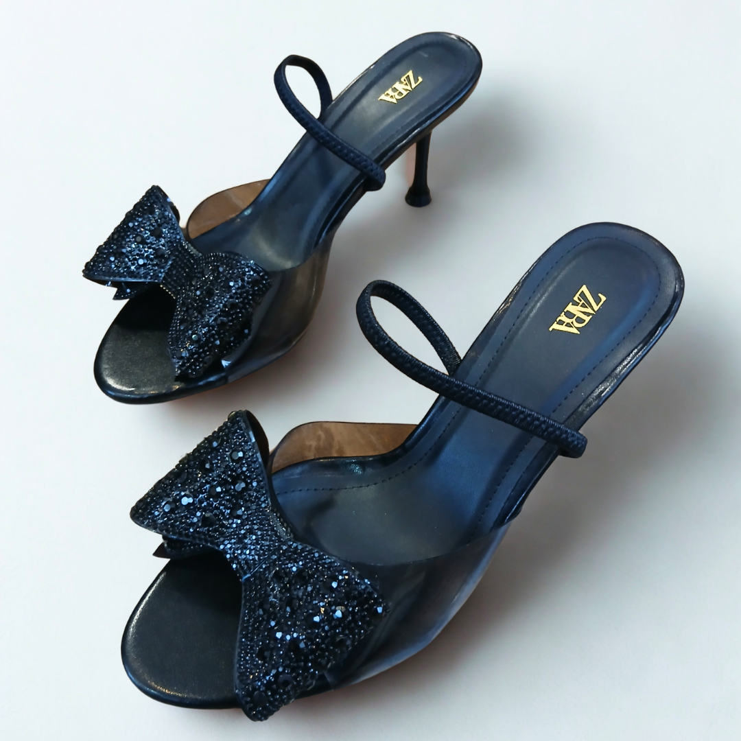 ZARA Black Satin Bow Heels
