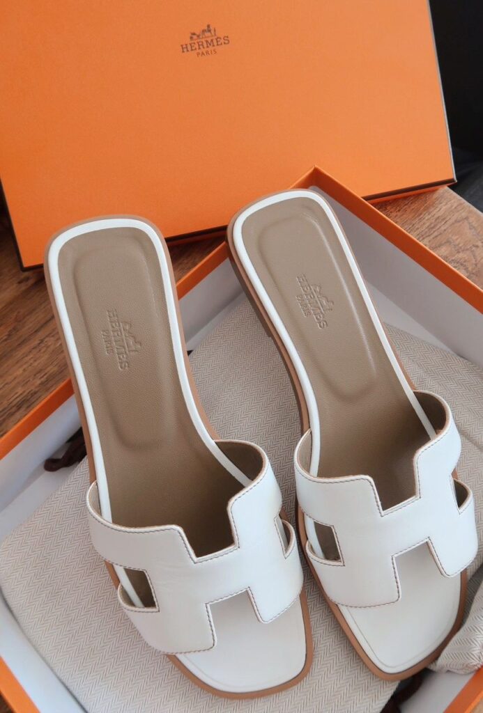 Hermès White Oran Sandals
