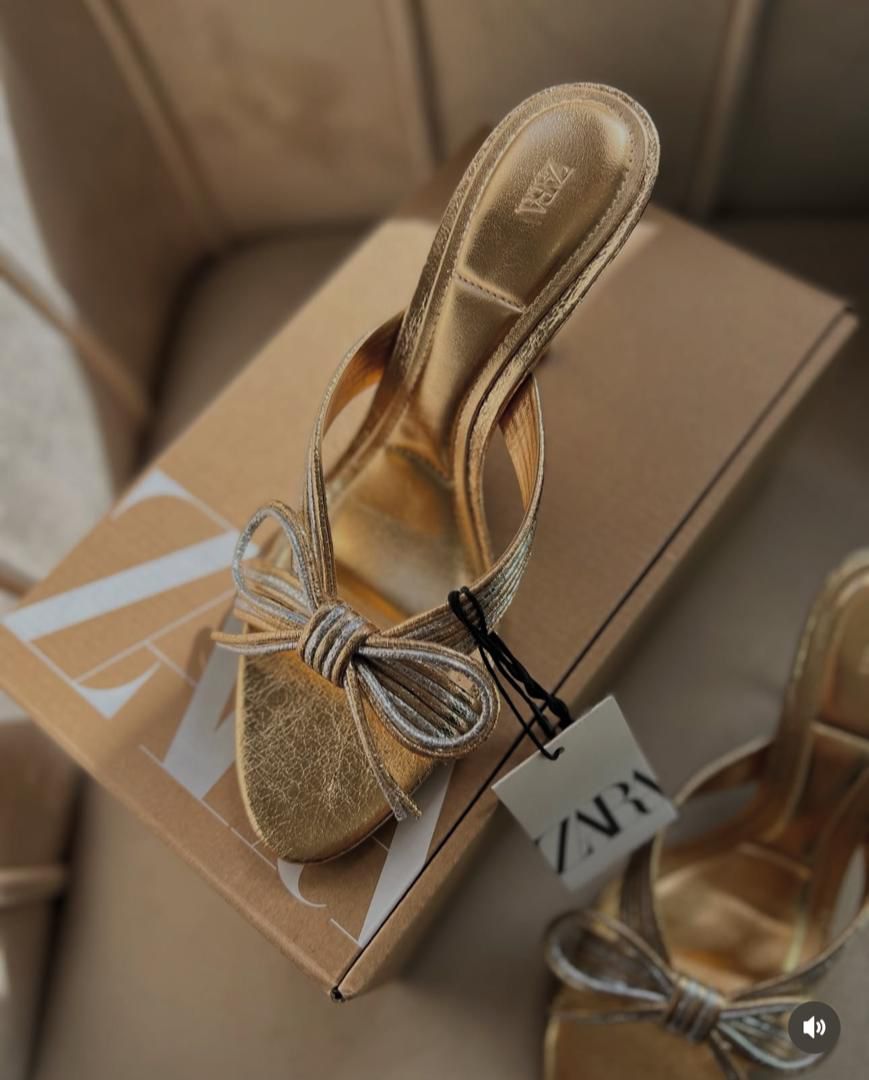 Zara Metallic Bow Heeled Shoes