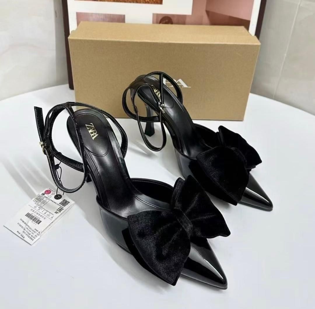 Black Zara Pointed Toe Bowknot High Heels