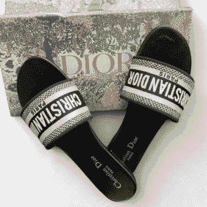 Christian Dior Dway Black Noir Fabric Slides Sandals