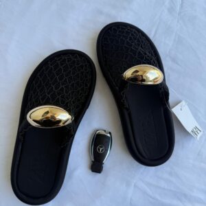 Zara Black Buckle Slippers