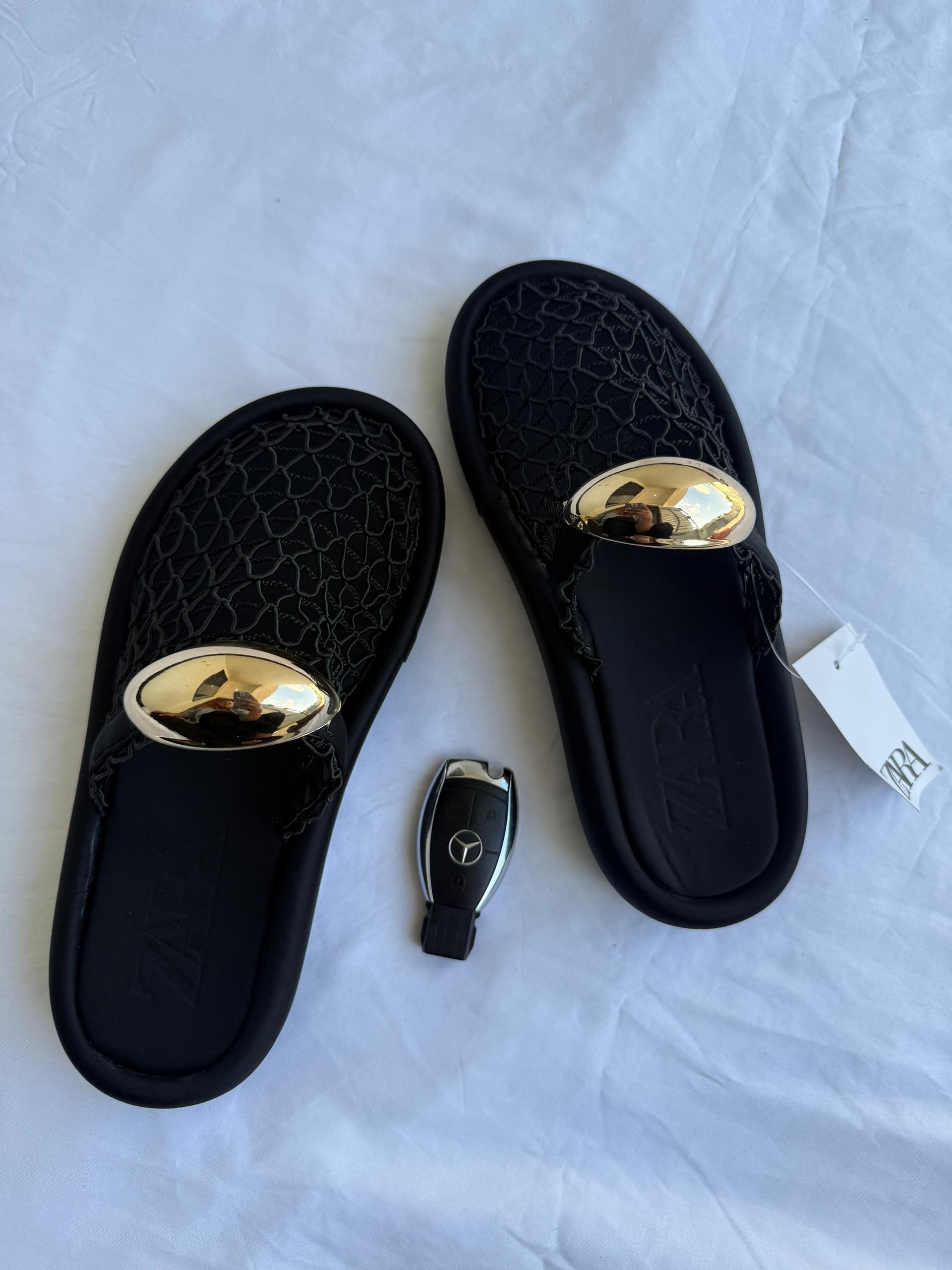 Zara Black Buckle Slippers