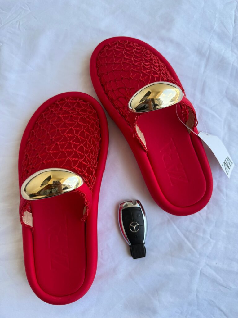 Zara Red Buckle Slippers