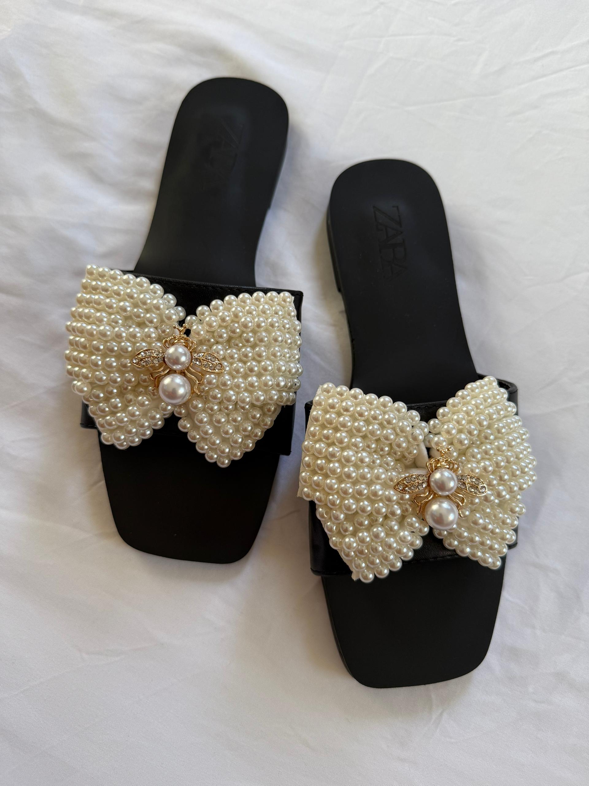 Zara White Pearl Sandals