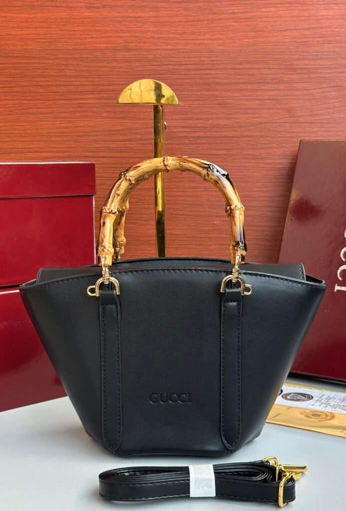 GG Bamboo Top Handle Bucket Bag – Black