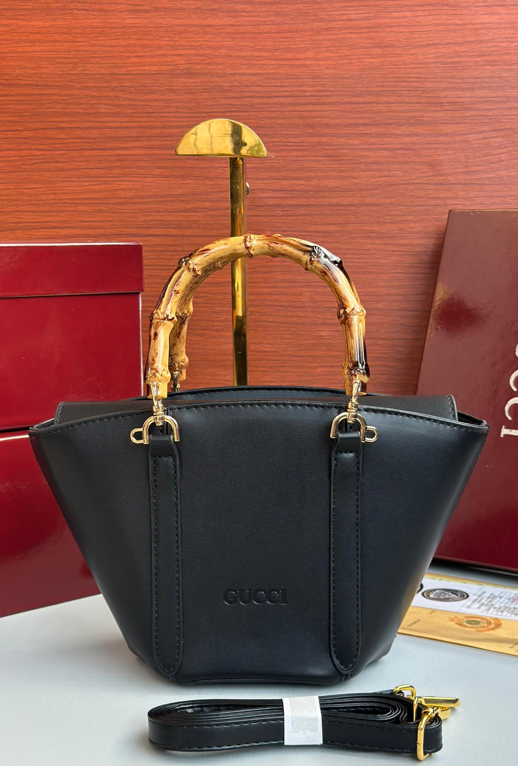 GG Bamboo Top Handle Bucket Bag – Black