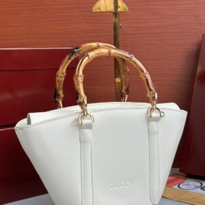 GG Bamboo Top Handle Bucket Bag – White
