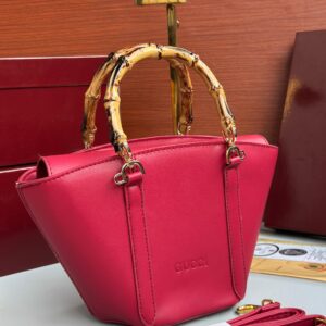 GG Bamboo Top Handle Bucket Bag – Ruby Pink