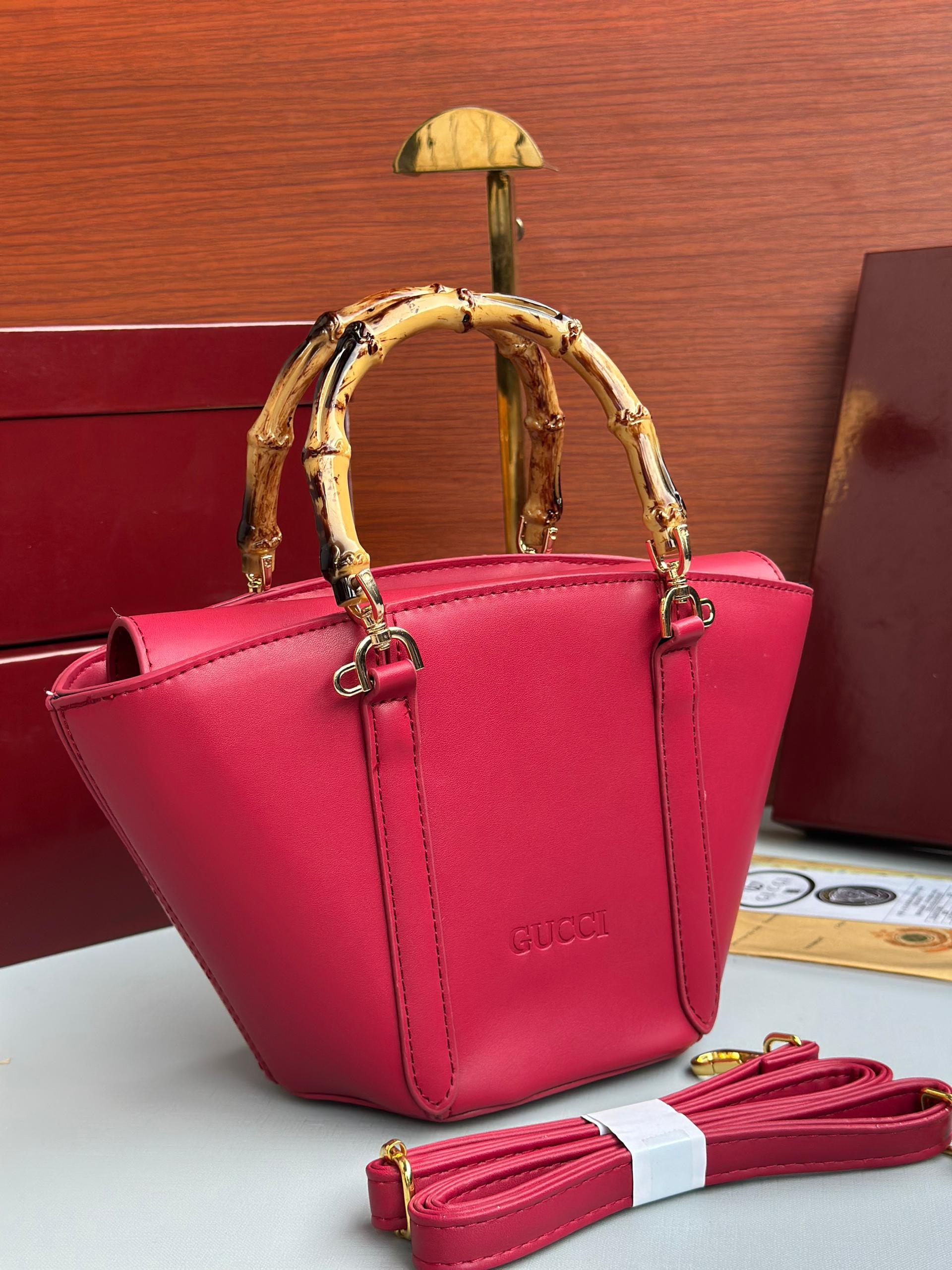 GG Bamboo Top Handle Bucket Bag – Ruby Pink