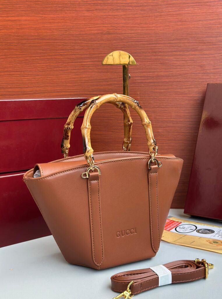 GG Bamboo Top Handle Bucket Bag – Brown