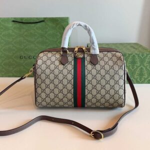 Ophidia Medium GG Boston Bag – Iconic Beige and Brown