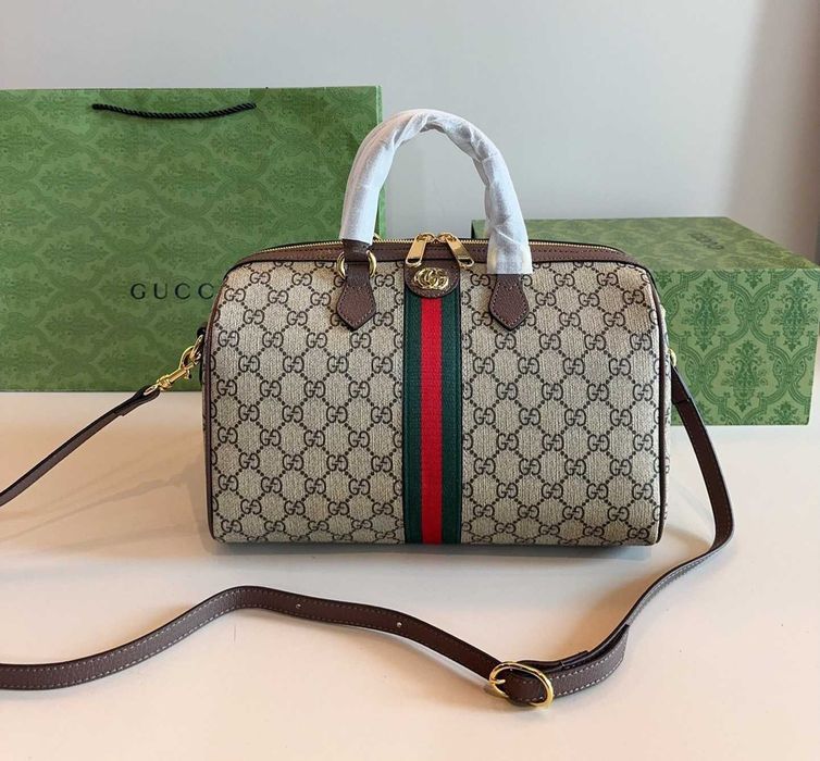 Ophidia Medium GG Boston Bag – Iconic Beige and Brown