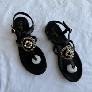 Chanel Pearl-Embellished Thong Sandals – Black