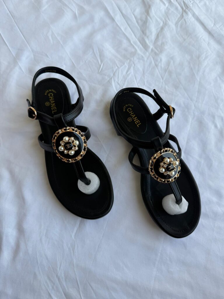 Chanel Pearl-Embellished Thong Sandals – Black