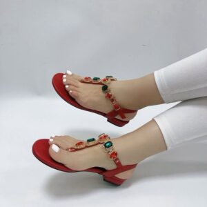 Jeweled T-Strap Flat Sandals – Women’s Summer Slingback