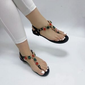 Jeweled T-Strap Flat Sandals – Women’s Summer Slingback