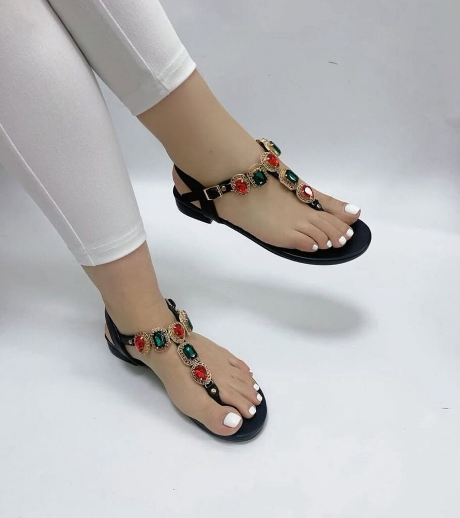 Jeweled T-Strap Flat Sandals – Women’s Summer Slingback