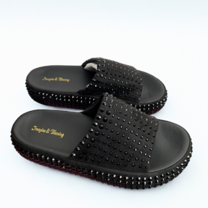 Studded Slip-On Sandals – Black