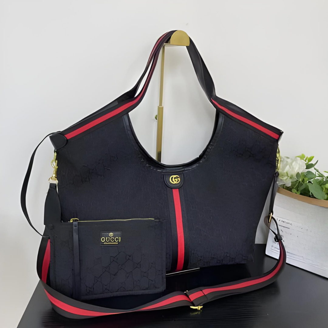 Gucci Giglio Medium Tote Bag – Black GG with Web Trim