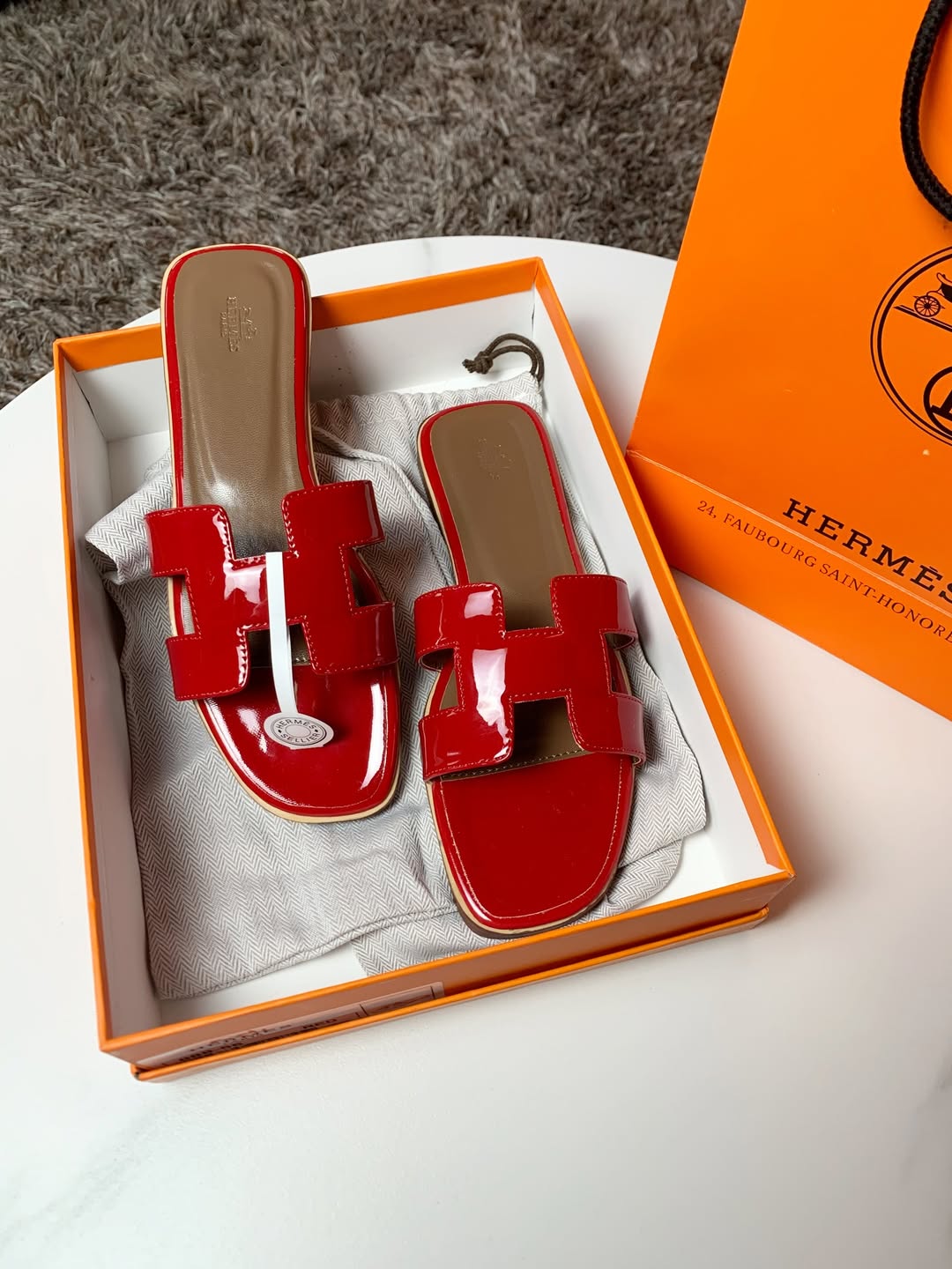 Red Hermes Oran Sandals