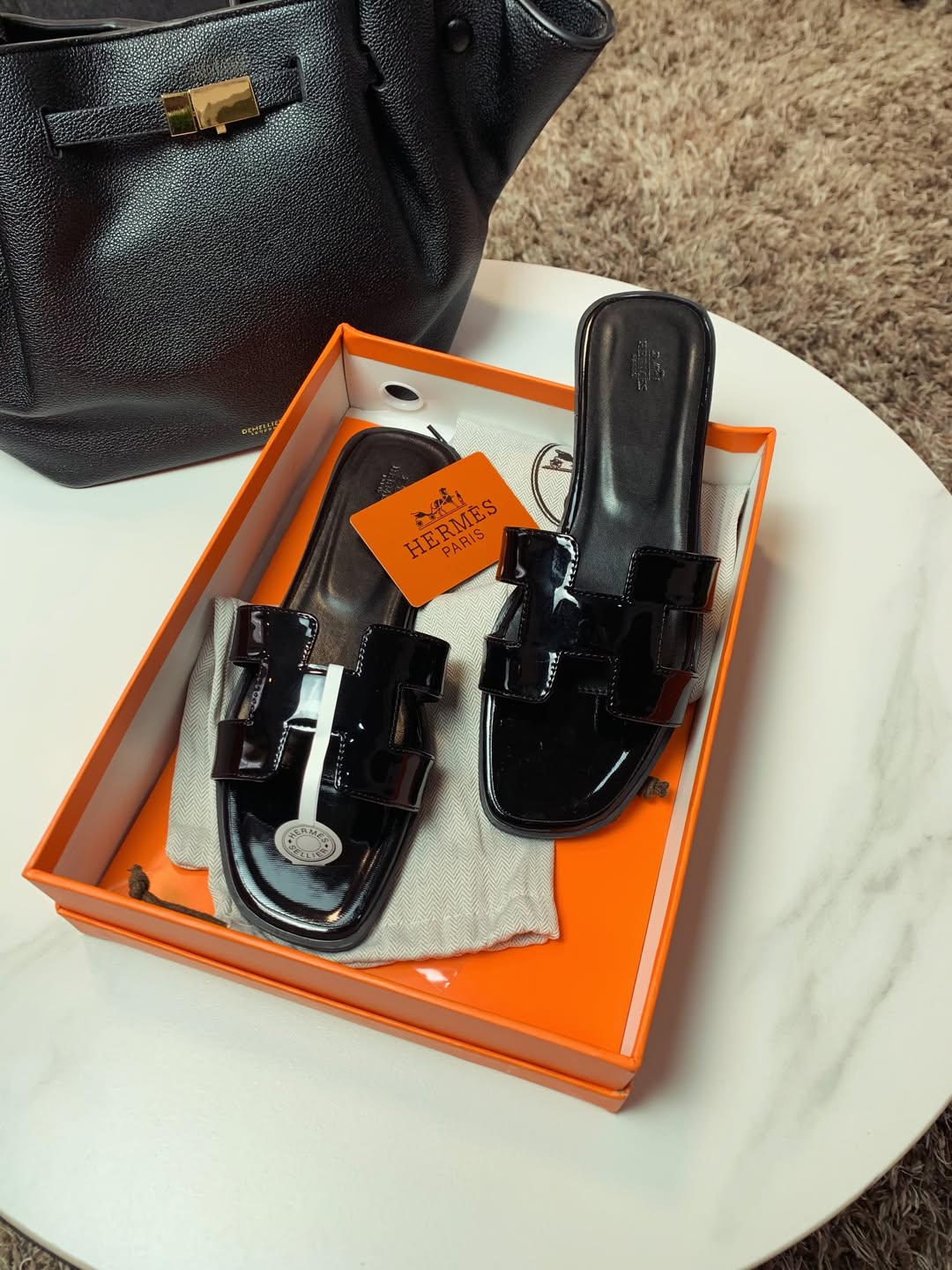 Black Hermes Oran Sandals