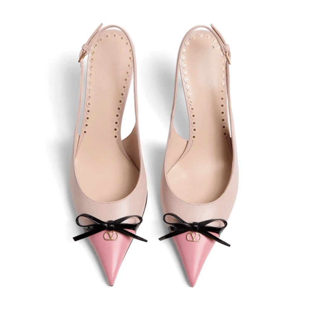 Cream White & Pink Valentino Slingback Pumps