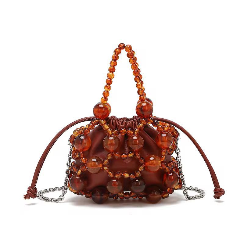 Amber Beaded Mini Drawstring Bag