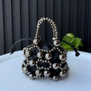 Black Beaded Mini Drawstring Bag
