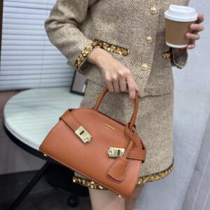 Brown Ferragamo-Style Top Handle Bag