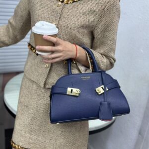 Blue Ferragamo-Style Top Handle Bag