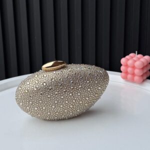 Gold Oval Crystal Evening Clutch