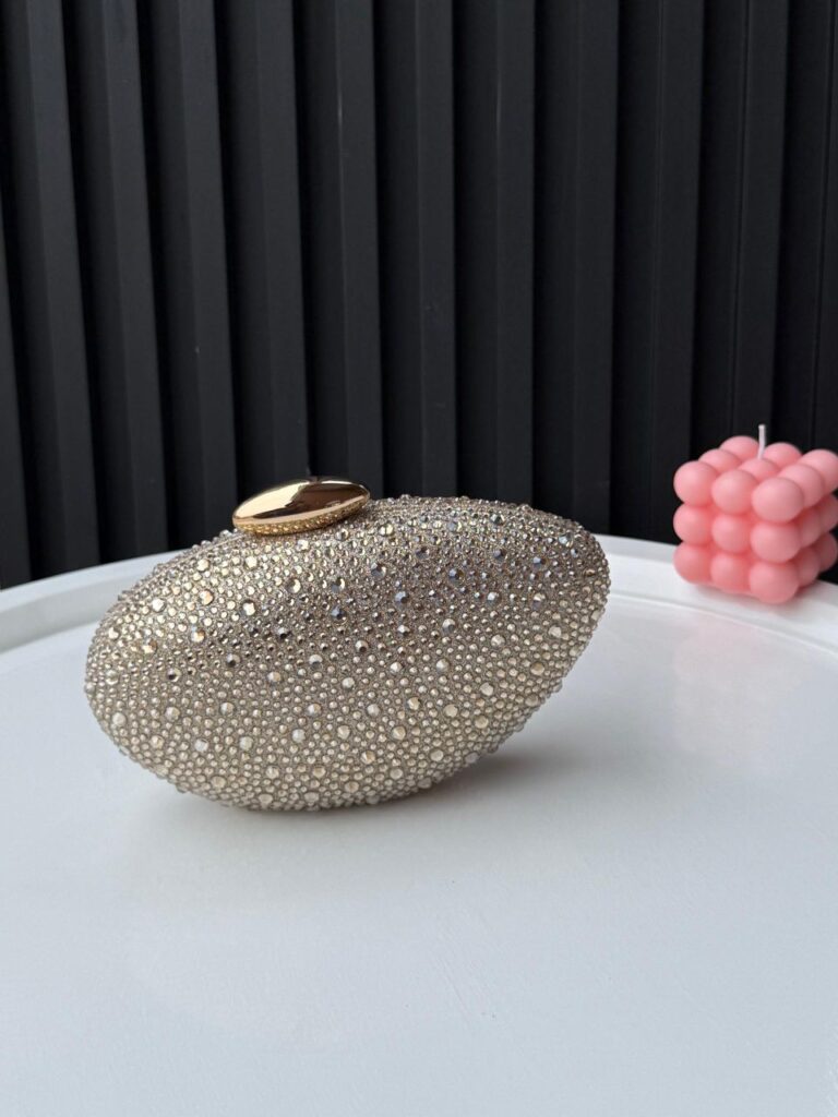 Gold Oval Crystal Evening Clutch