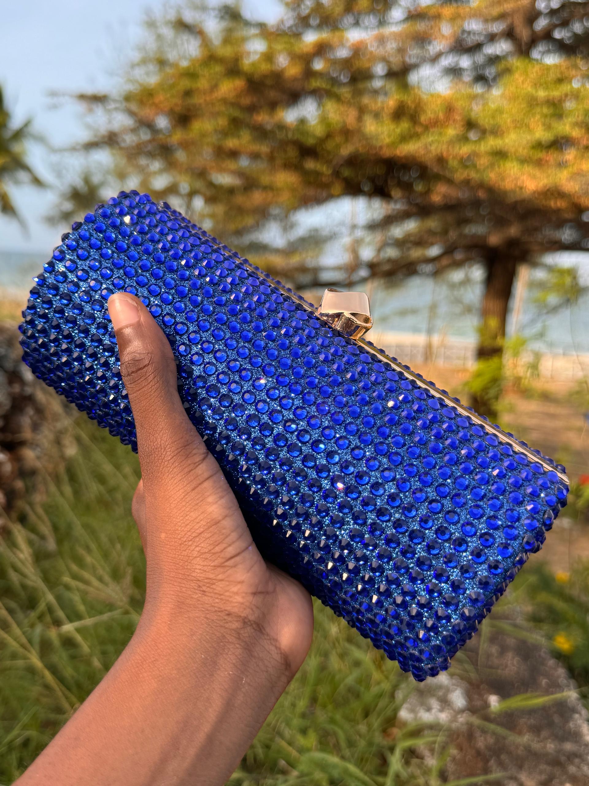 Royal Blue Crystal Evening Clutch Bag