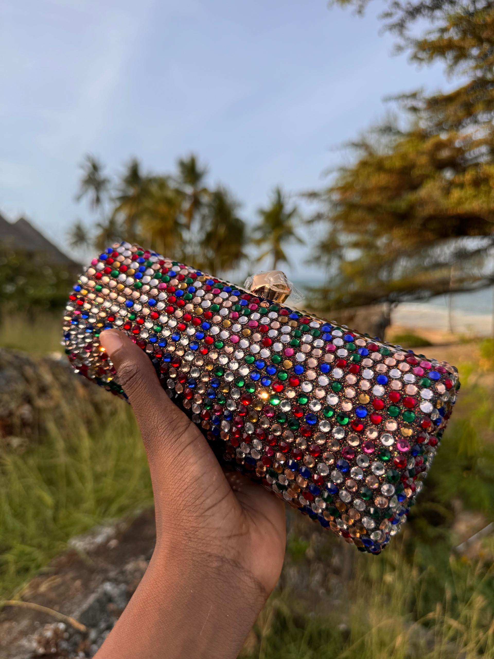 Multicolor Crystal Cylinder Evening Clutch Bag
