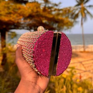 Pink Crystal Cylinder Evening Clutch Bag