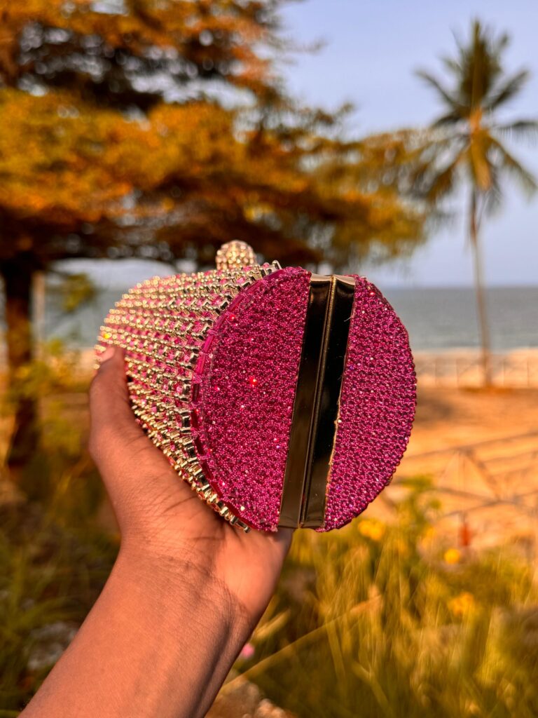 Pink Crystal Cylinder Evening Clutch Bag