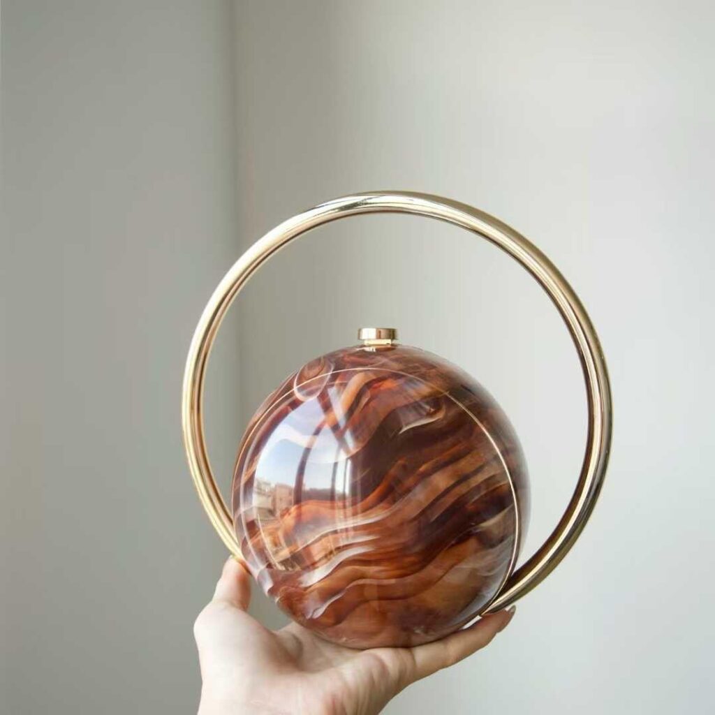 Luxury Marble Sphere Acrylic Clutch Bag with Gold Handle