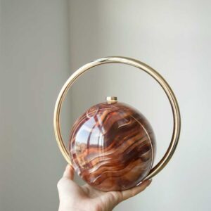 Luxury Marble Sphere Acrylic Clutch Bag with Gold Handle