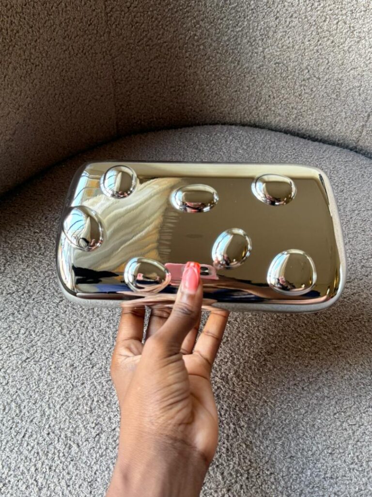 Luxury Metallic Bubble Clutch Bag – Silver