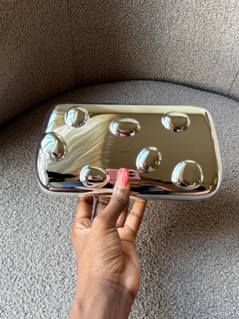 Luxury Metallic Bubble Clutch Bag – Silver
