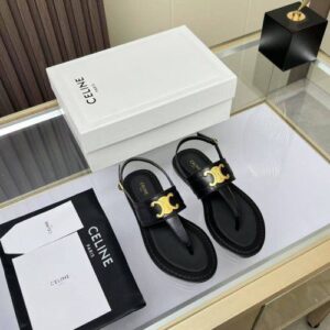 Luxury Inspired Flat Toe Ring Sandals – Black & Gold