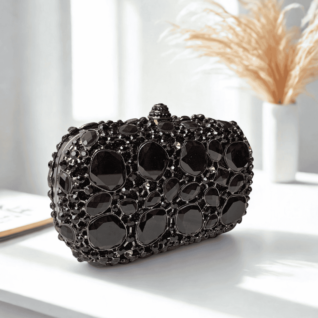 Black Embellished Evening Clutch