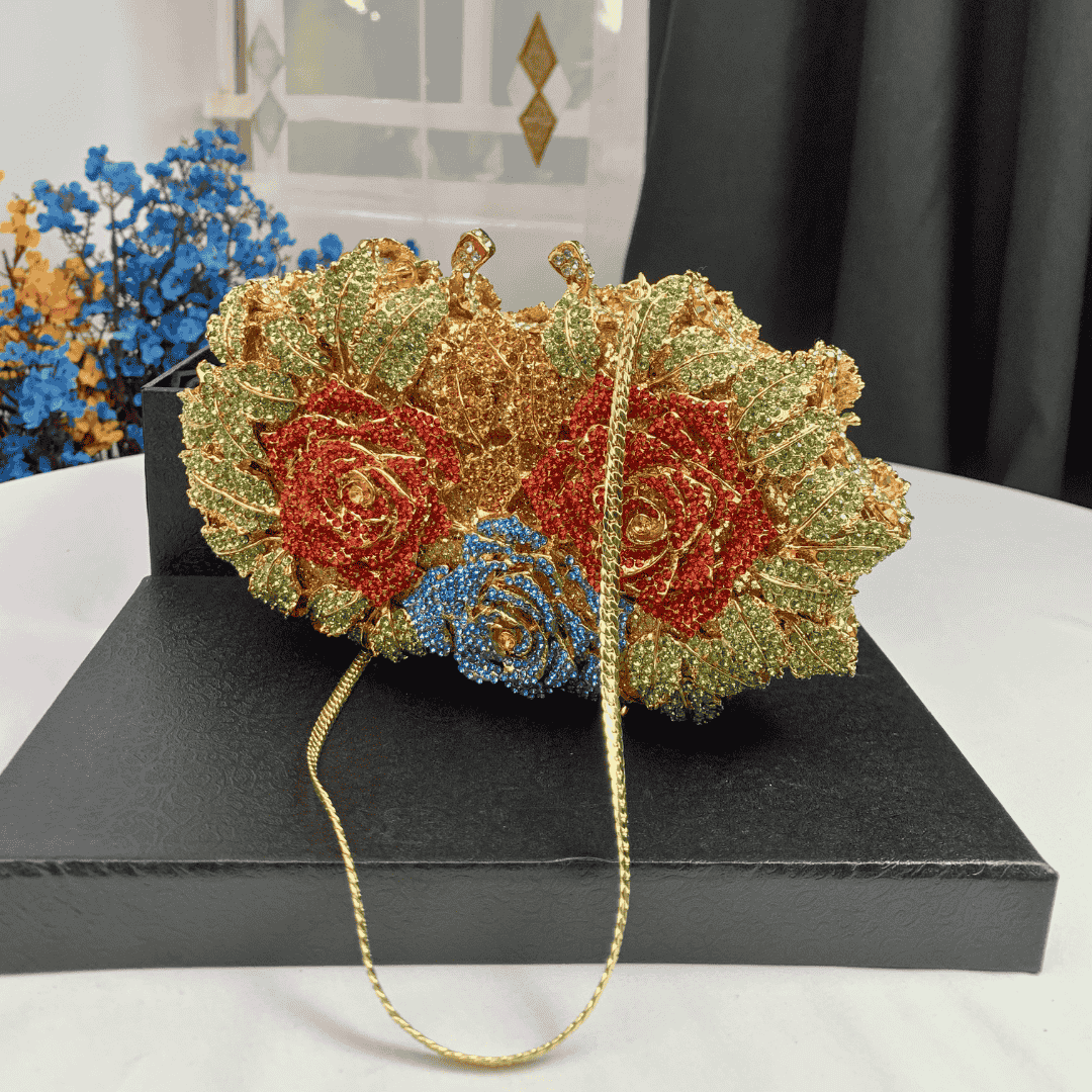 Floral Crystal Evening Clutch Bag